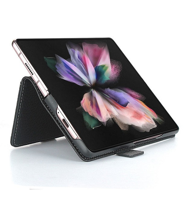 Кожен Калъф с S-Pen Поставка за Samsung Z Fold 3, GKK Leather Case, Черен (5)