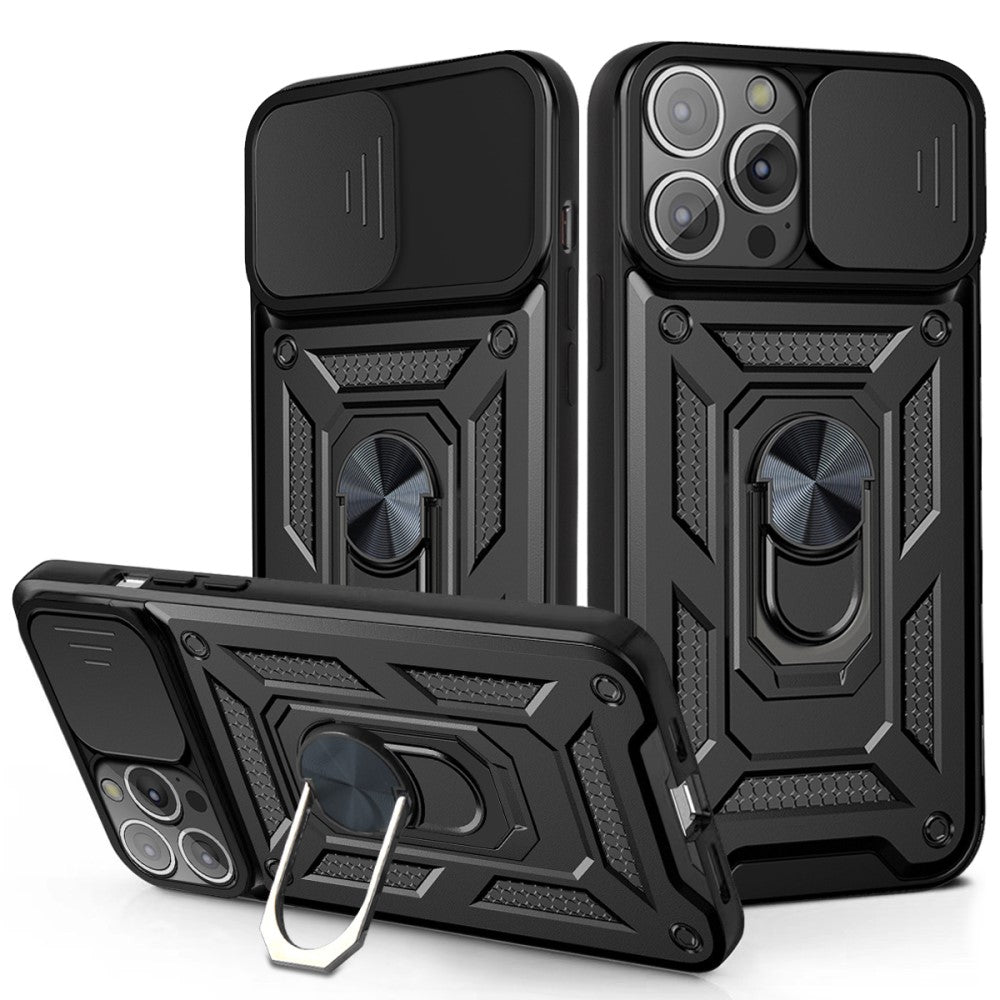 Калъф със Стойка-Пръстен за iPhone 13, Kickstand Camera Case, Черен