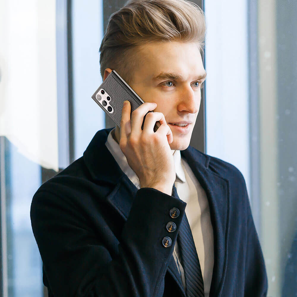 Калъф с Текстилен Ефект за Samsung S22 Ultra, Dux Ducis Fino Case, Черен (6)