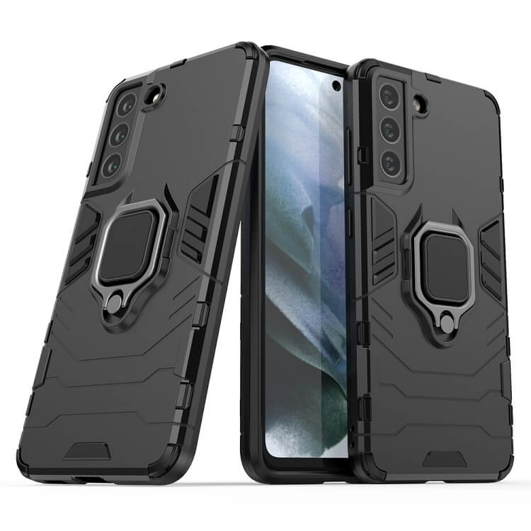 Калъф с Пръстен-Стойка за Samsung S21 FE, Kickstand Armor Case, Черен (2)