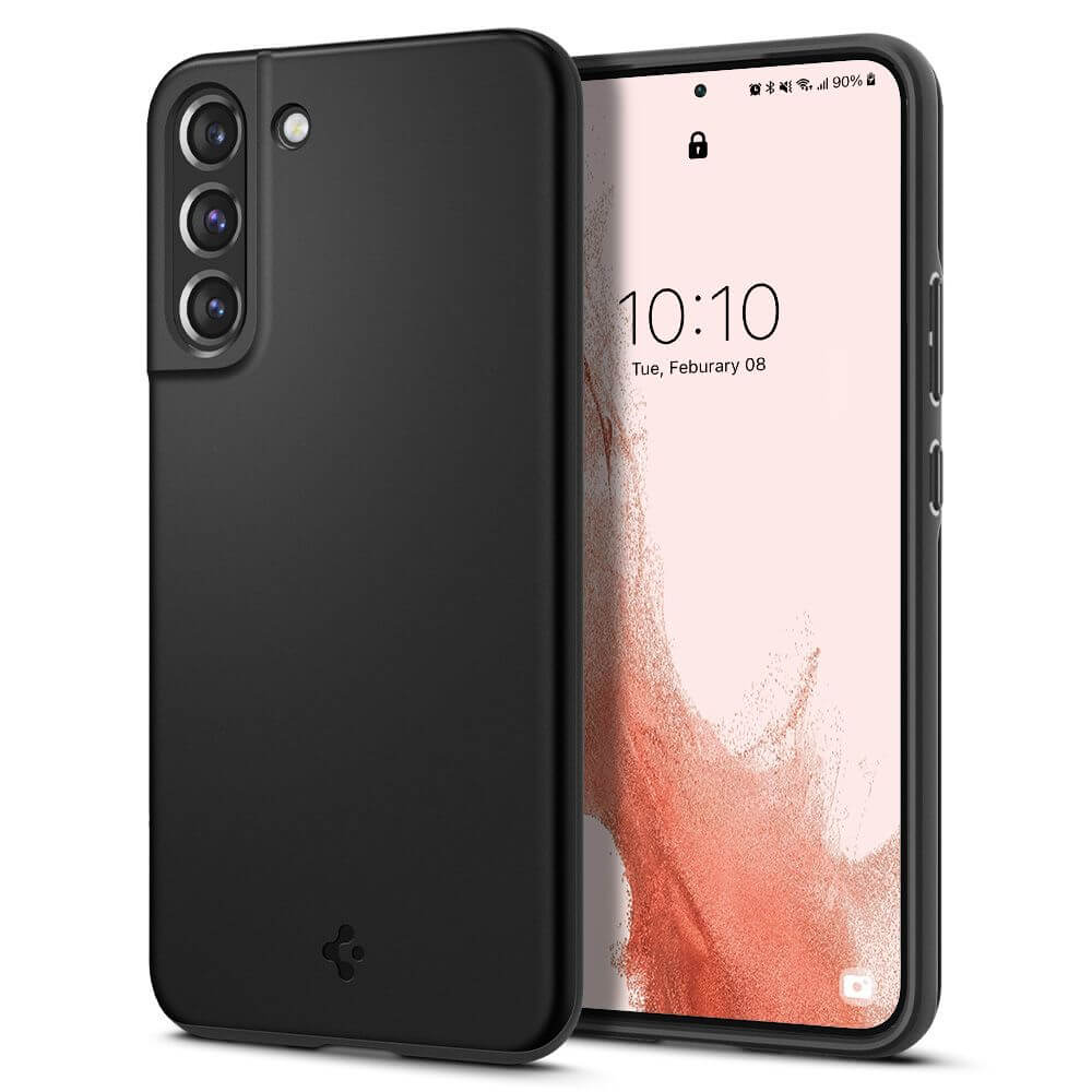 Противоударен Калъф за Samsung S22, Spigen Thin Fit Case, Черен