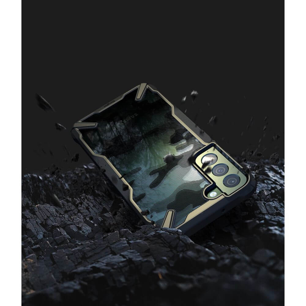 Противоударен Хибриден Калъф за Samsung S22, Ringke Fusion X Camouflage Case, Черен (5)
