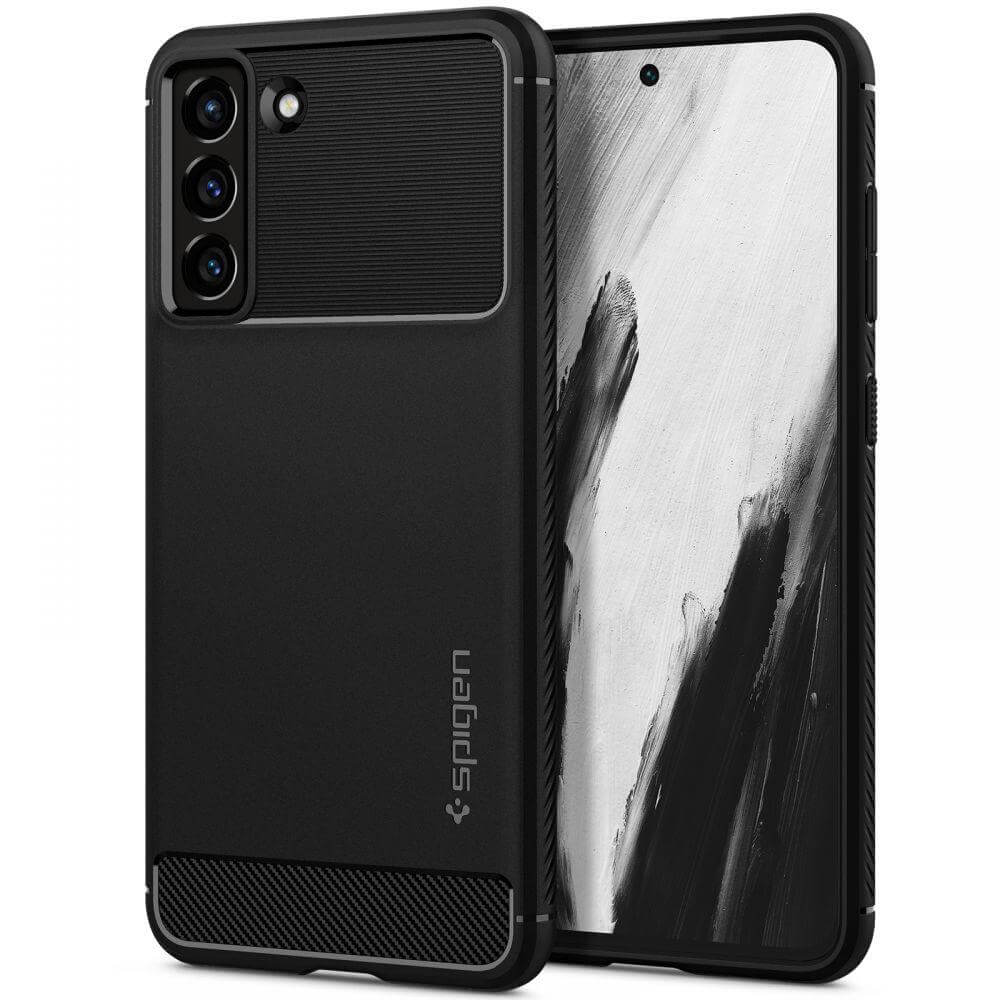 Противоударен Силиконов Калъф за Samsung S21 FE, Spigen Rugged Armor Case, Черен