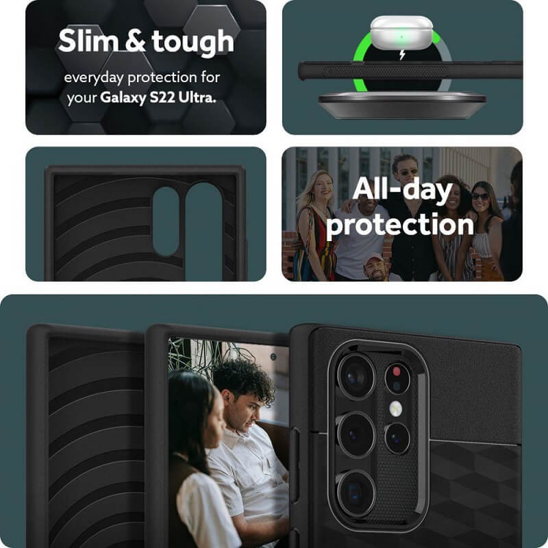 Противоударен Калъф за Samsung S22 Ultra, Spigen Caseology Parallax, Черен (6)