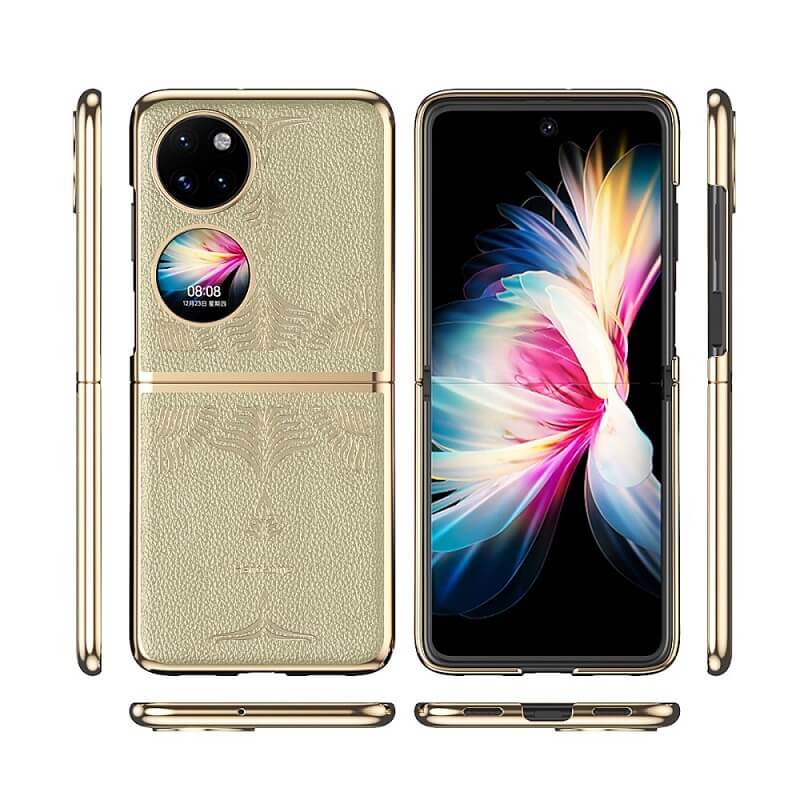 Кожен Калъф за Huawei P50 Pocket, GKK Luxury Case, Златист (4)