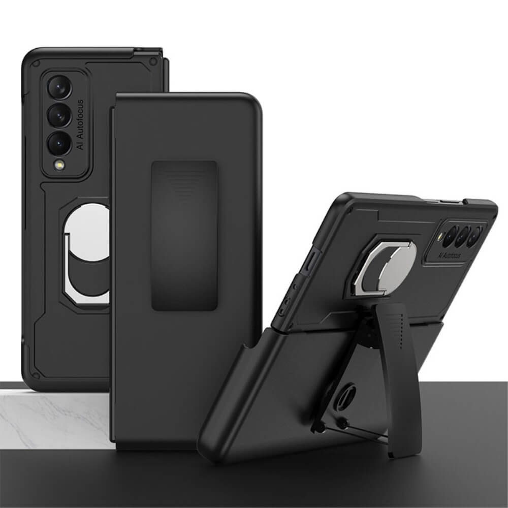 Калъф с Поставка за Колан за Samsung Z Fold 3, GKK KickStand Case, Черен (2)