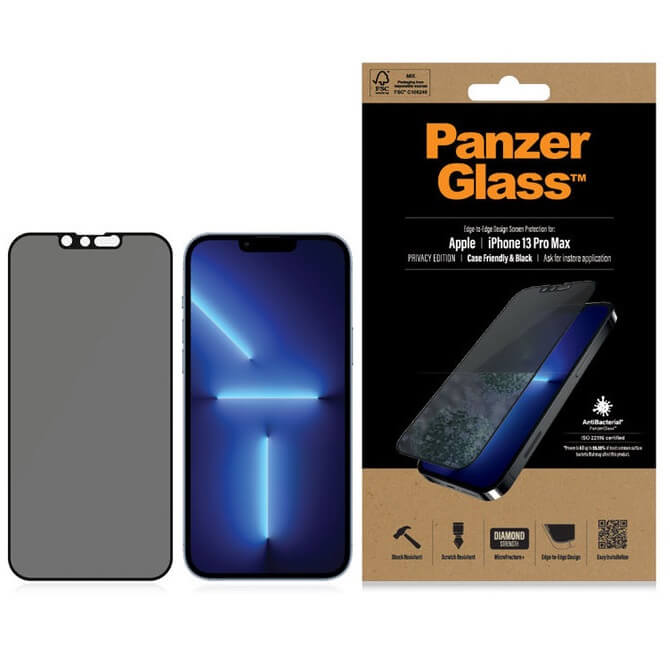 Privacy Протектор за iPhone 13 Pro Max, PanzerGlass Anti-Spy, Черен (3)