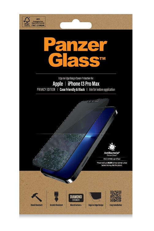 Privacy Протектор за iPhone 13 Pro Max, PanzerGlass Anti-Spy, Черен