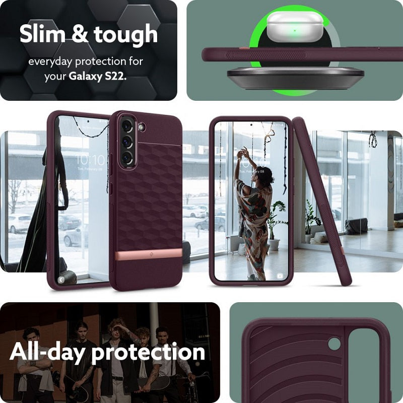 Противоударен Калъф за Samsung S22 Plus, Spigen Caseology Parallax, Бордо (7)