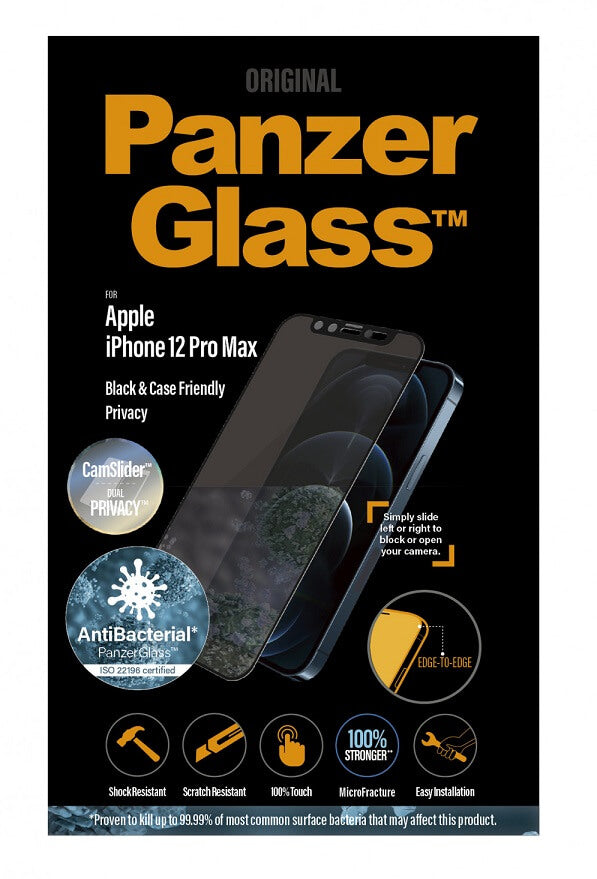 Privacy Протектор с Selfie Плъзгач за iPhone 12 Pro Max, PanzerGlass Camslider, Черен
