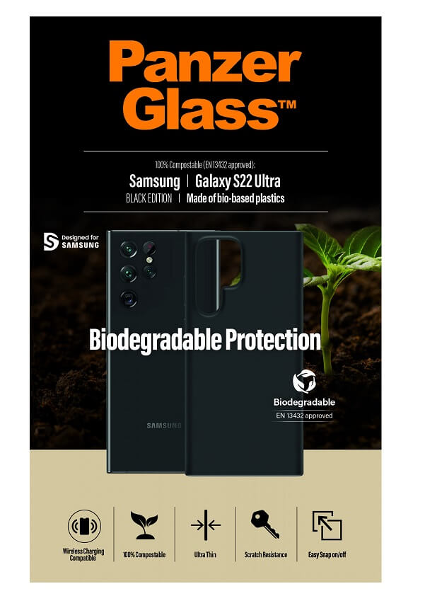 Био Калъф за Samsung S22 Ultra, Panzer Biodegradable Case, Черен (3)