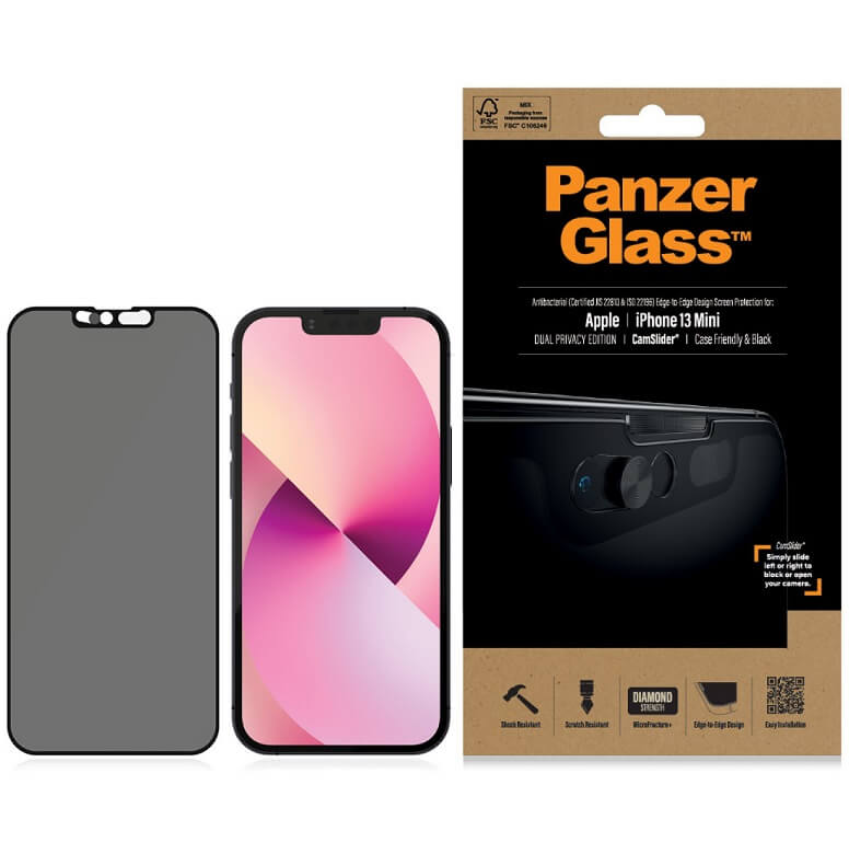 Privacy Протектор с Selfie Плъзгач за iPhone 13 Mini, PanzerGlass Camslider, Черен (5)