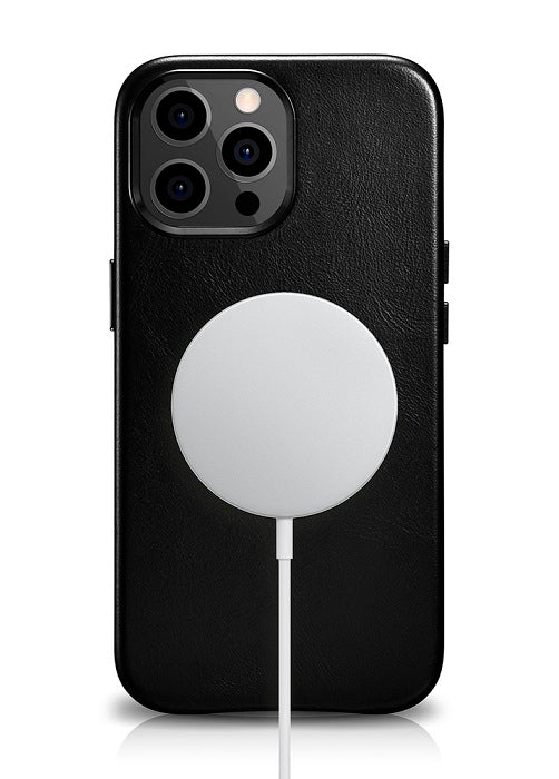 Magsafe Калъф от Естествена Кожа за iPhone 13 Pro Max, iCarer Leather Case, Черен (5)