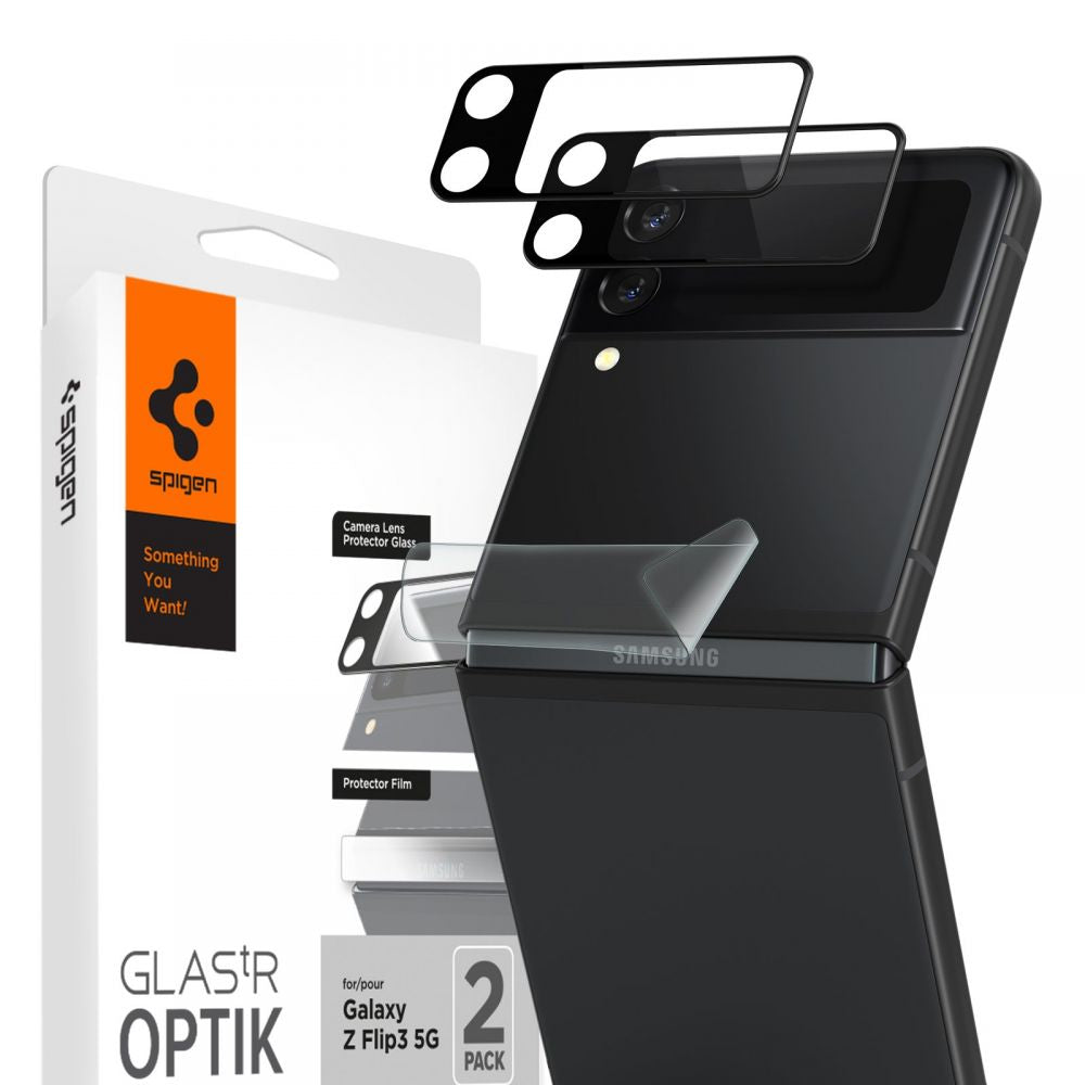 Външен Протектор и Фолио за Пантата на Samsung Z Flip 3, Spigen Optic Glass 2бр., Прозрачен