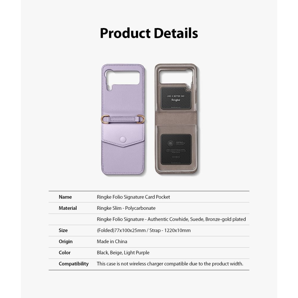 Кожен Калъф с Джоб за Samsung Z Flip 3, Ringke Folio Signature Case, Лилав (8)