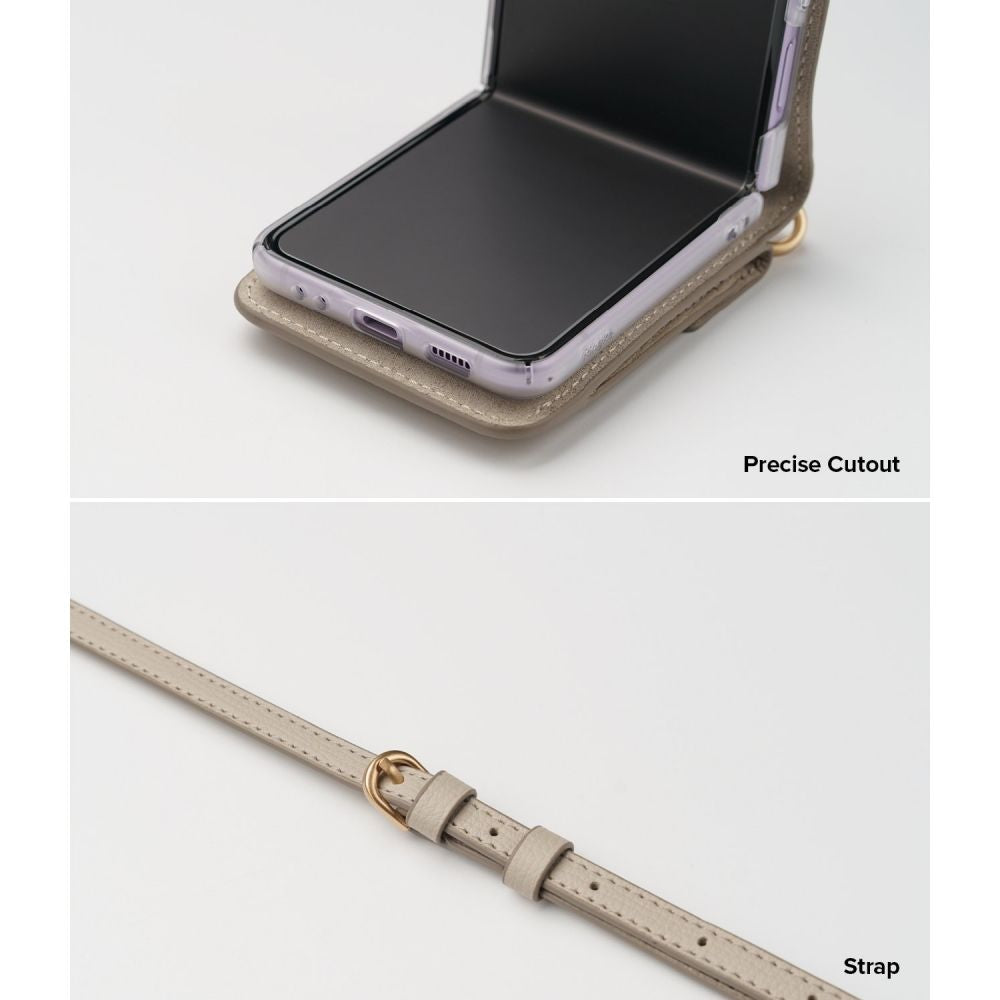 Кожен Калъф с Джоб за Samsung Z Flip 3, Ringke Folio Signature Case, Бежов (6)