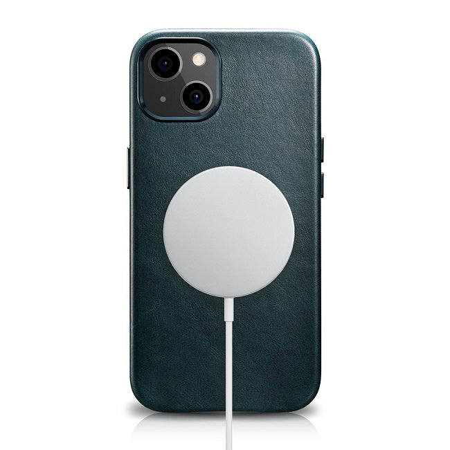 Magsafe Калъф от Естествена Кожа за iPhone 13, iCarer Leather Case, Син (5)