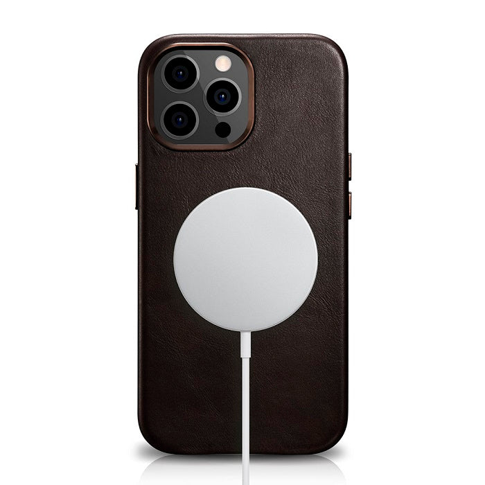 Magsafe Калъф от Естествена Кожа за iPhone 13 Pro Max, iCarer Leather Case, Кафяв (5)