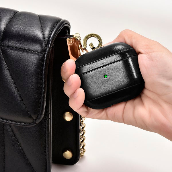Кожен Калъф за Apple Airpods 3, iCarer Leather Hook Case, Черен (3)
