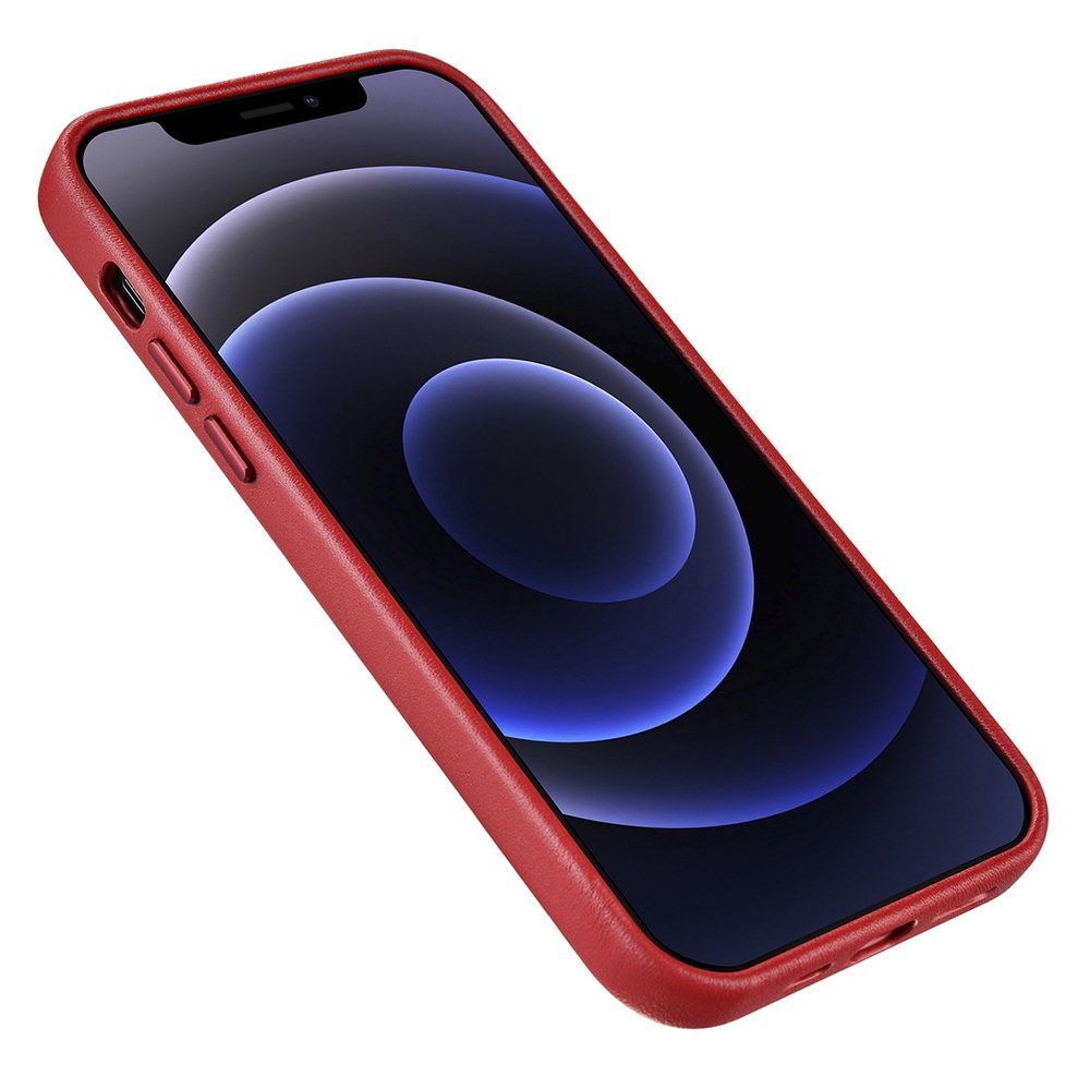 Magsafe Калъф от Естествена Кожа за iPhone 12/Pro, iCarer Leather Case, Червен (4)