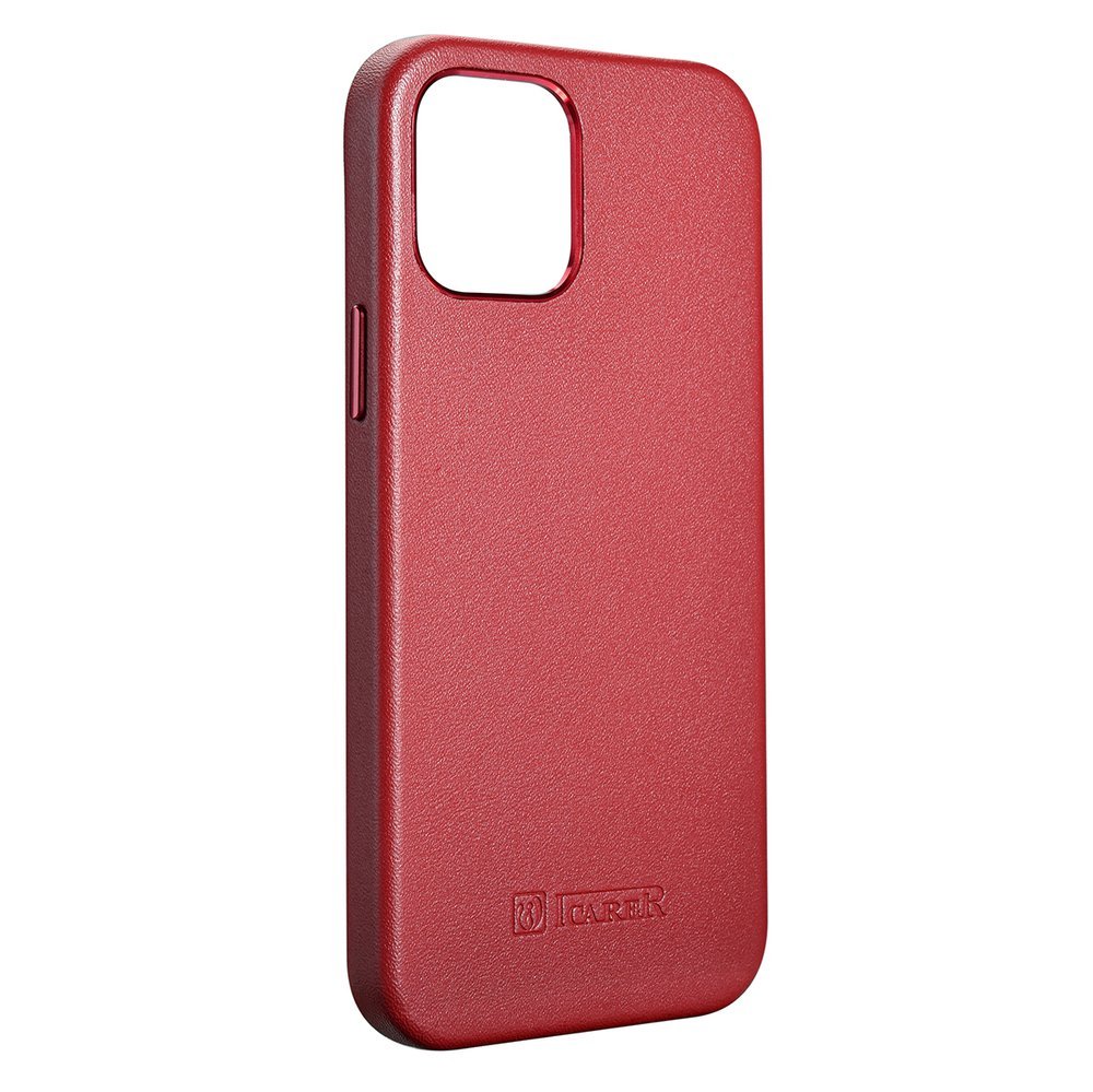 Magsafe Калъф от Естествена Кожа за iPhone 12 Pro Max, iCarer Leather Case, Червен (6)