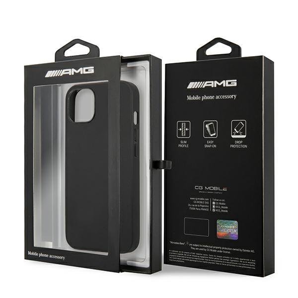 Луксозен Кожен Калъф за iPhone 13 Mini, Mercedes AMG Leather Case, Черен (6)