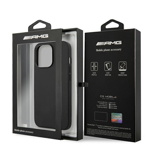 Луксозен Кожен Калъф за iPhone 13 Pro, Mercedes AMG Leather Case, Черен (6)