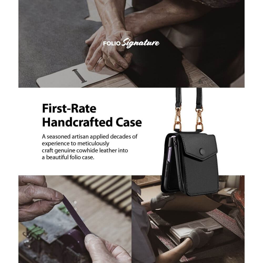 Кожен Калъф с Джоб за Samsung Z Flip 3, Ringke Folio Signature Case, Черен (6)