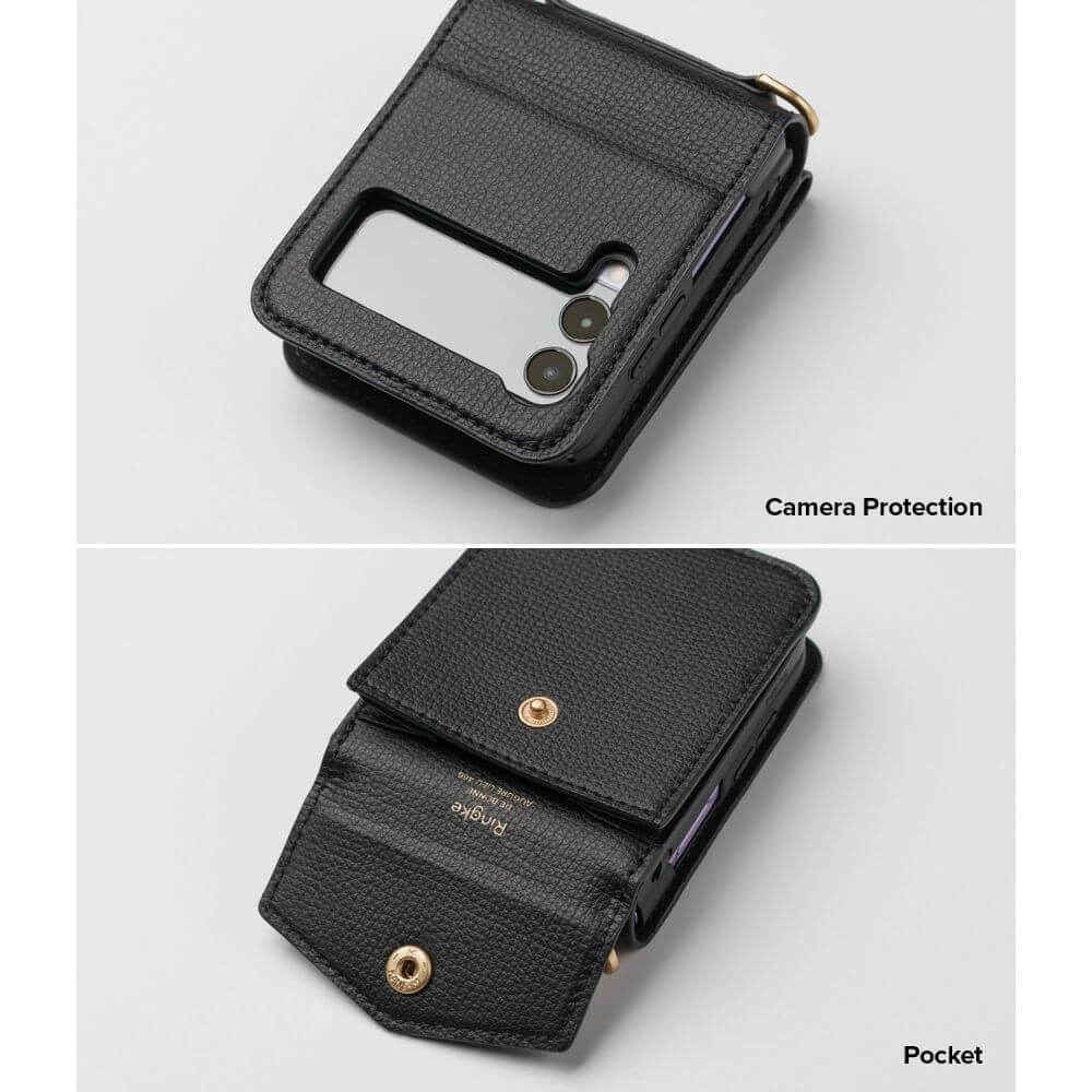 Кожен Калъф с Джоб за Samsung Z Flip 3, Ringke Folio Signature Case, Черен (3)