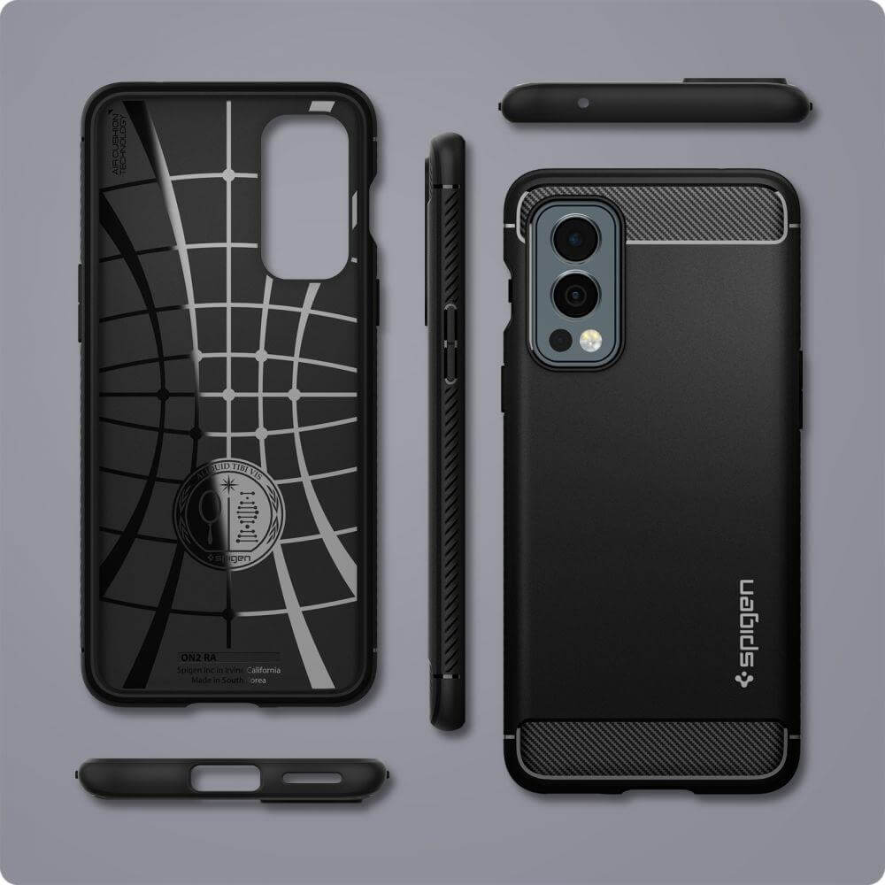 Противоударен Силиконов Калъф за Oneplus Nord 2, Spigen Rugged Armor Case, Черен (5)