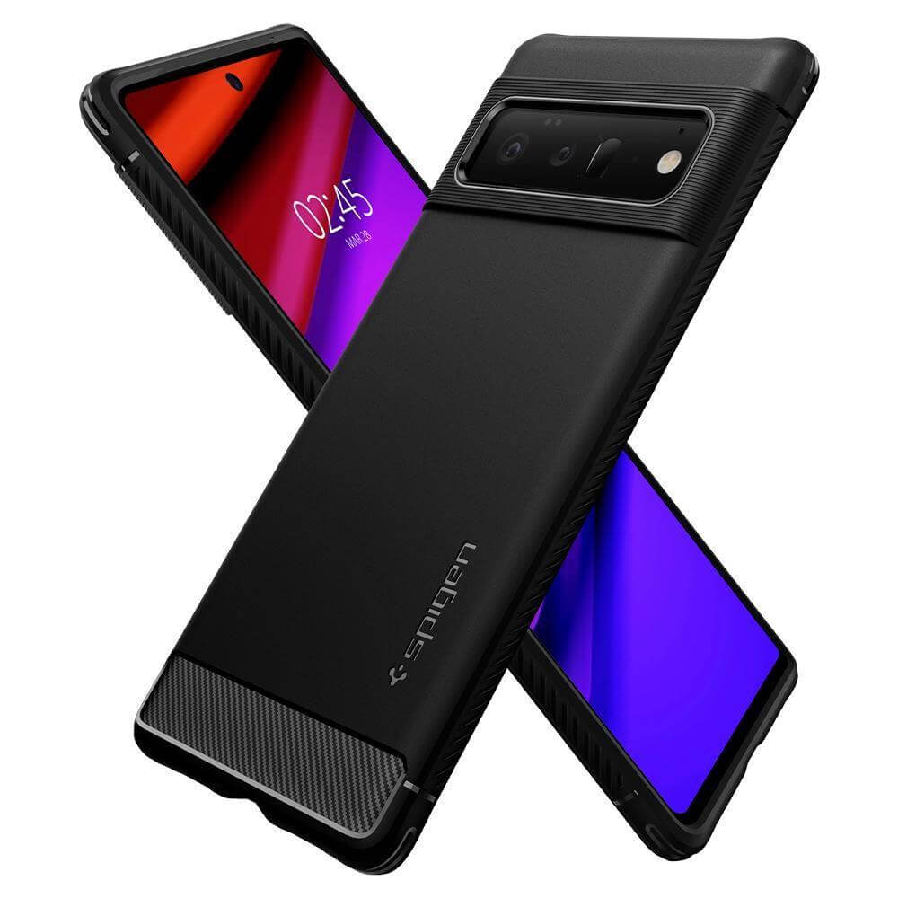 Противоударен Силиконов Калъф за Google Pixel 6 Pro, Spigen Rugged Armor Case, Черен (2)