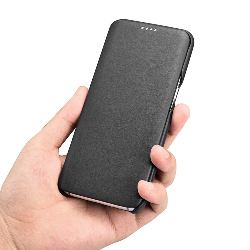 Калъф от Естествена Кожа за Samsung S8, iCarer Leather Book Case, Черен (3)
