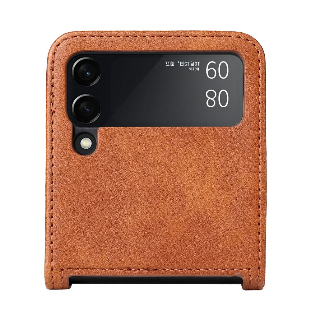 Кожен Калъф с Джоб за Samsung Z Flip 3, Slot Leather Case, Кафяв (6)