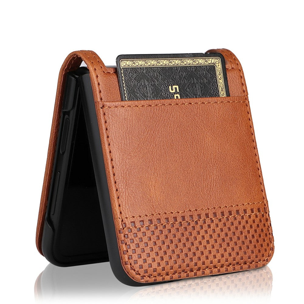 Кожен Калъф с Джоб за Samsung Z Flip 3, Slot Leather Case, Кафяв (5)