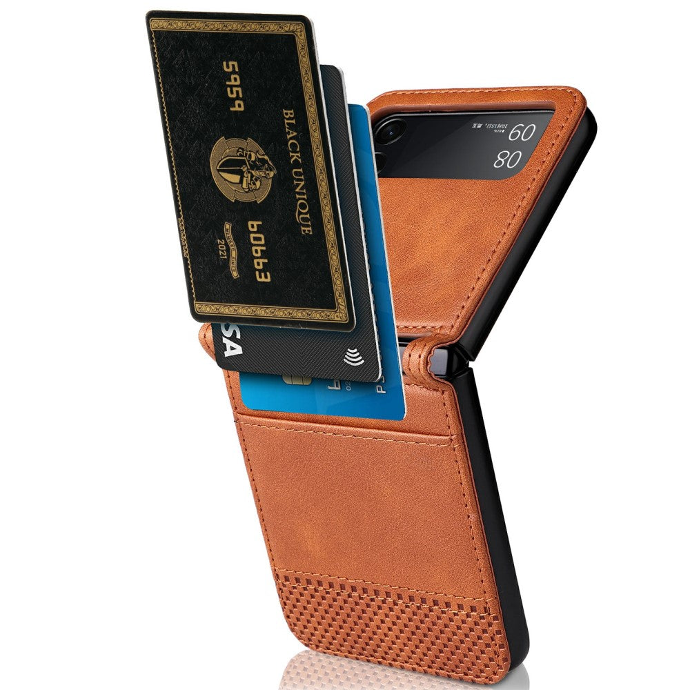 Кожен Калъф с Джоб за Samsung Z Flip 3, Slot Leather Case, Кафяв (3)
