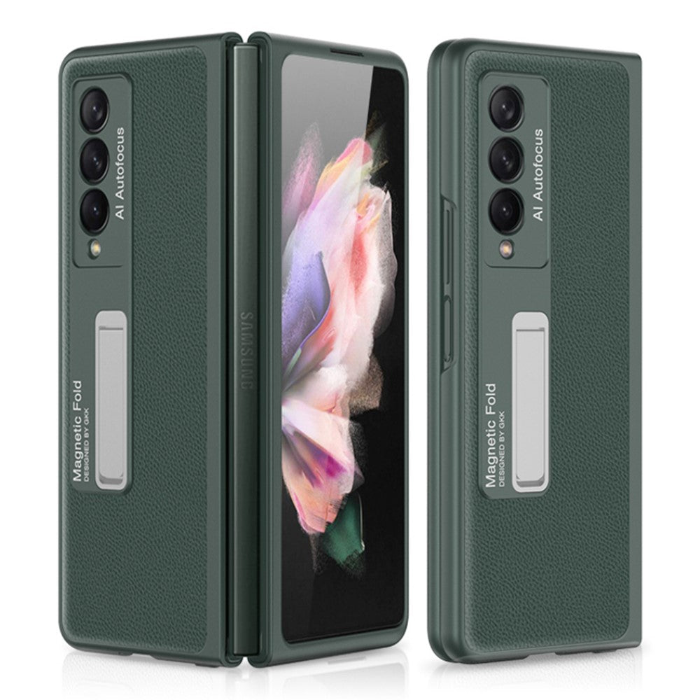 Кожен Калъф с Поставка за Samsung Z Fold 3, GKK Leather KickStand Case, Зелен