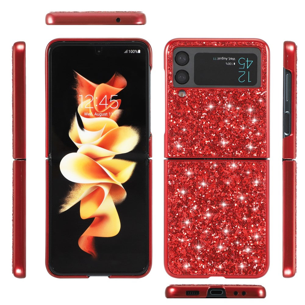 Калъф с Блестяща Декорация за Samsung Z Flip 3, Glitter Case, Червен (6)