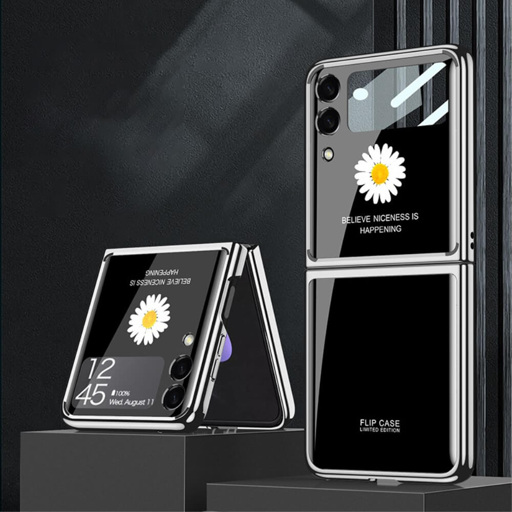 Калъф за Samsung Galaxy Z Flip 3, GKK Tempered Daisy Case, Черен (2)