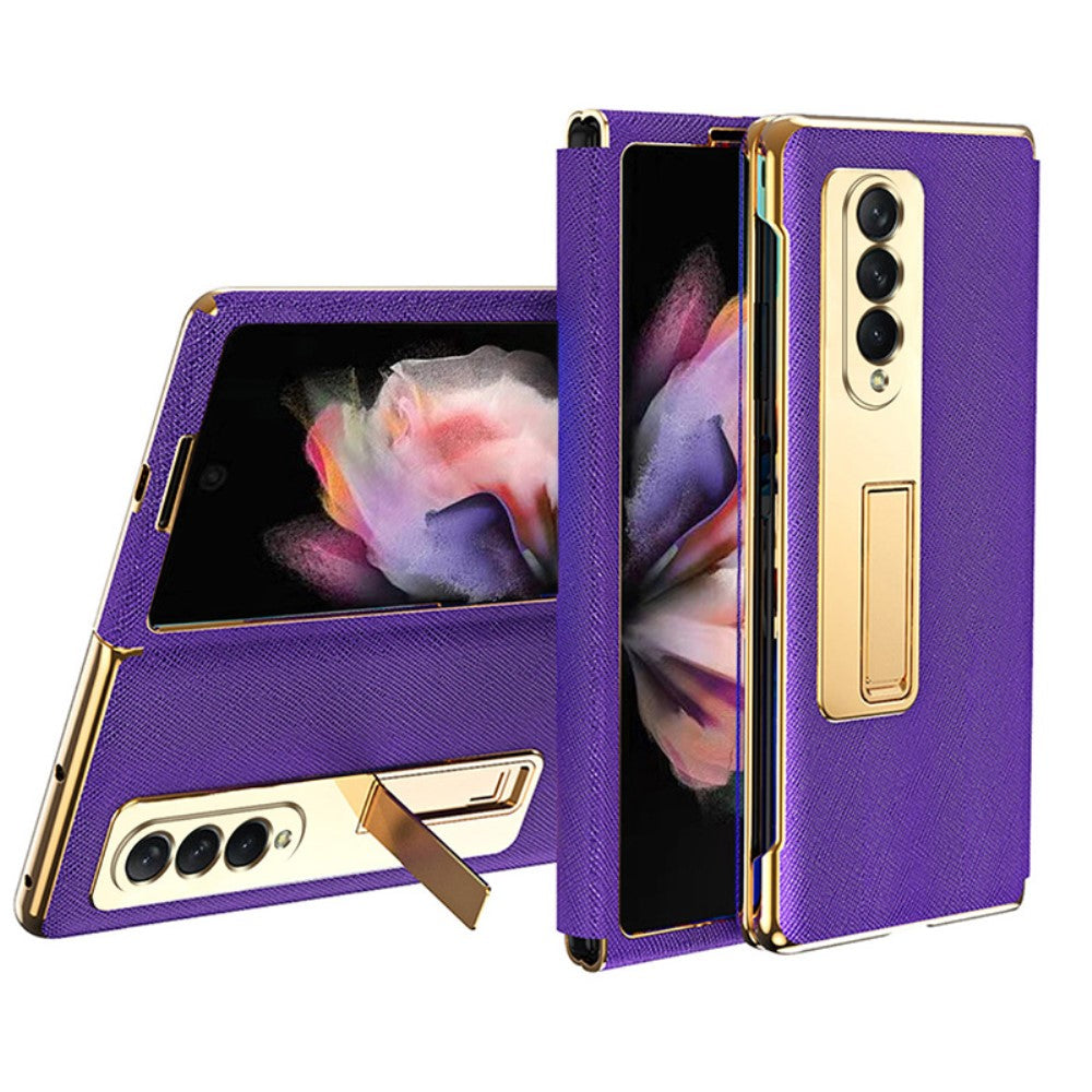 Кожен Калъф с Поставка за Samsung Z Fold 3, GKK Leather Case, Лилав (2)