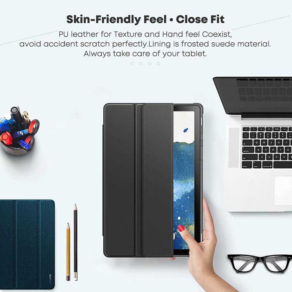 Кожен Калъф за Samsung Tab A7 10.4", Infiland Smart Case, Черен (4)