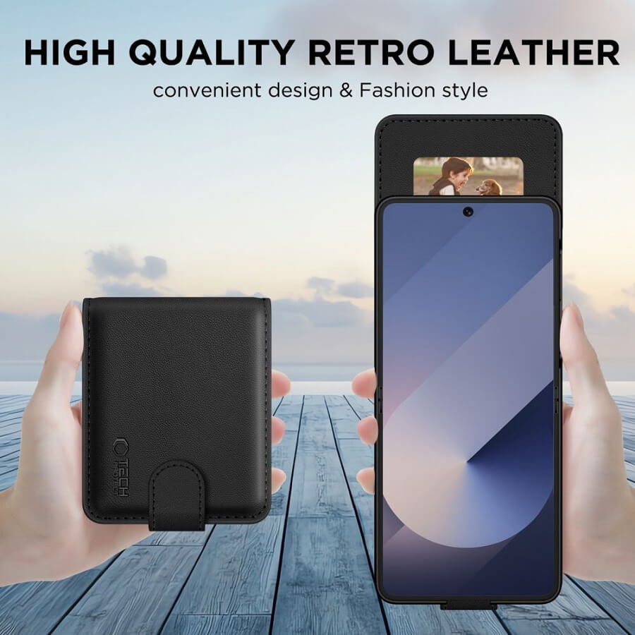 Кожен Калъф за Samsung Z Flip 7, Tech-Protect Wallet Book Case, Черен (2)