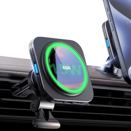 Безжично Зарядно за Кола за iPhone, ESR Magsafe Car Charger QI2 15w, Черен (2)