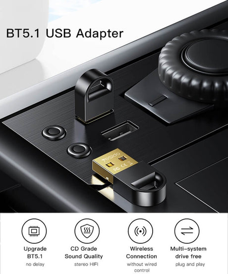 Блутут Адаптер, Bluetooth Transmitter Dongle 5.1, Черен (5)