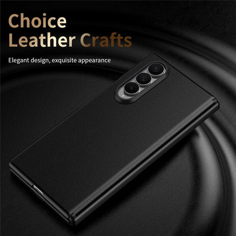 Magsafe Калъф с Протектор за Samsung Z Fold 4, Leather Hinge Case, Черен (3)