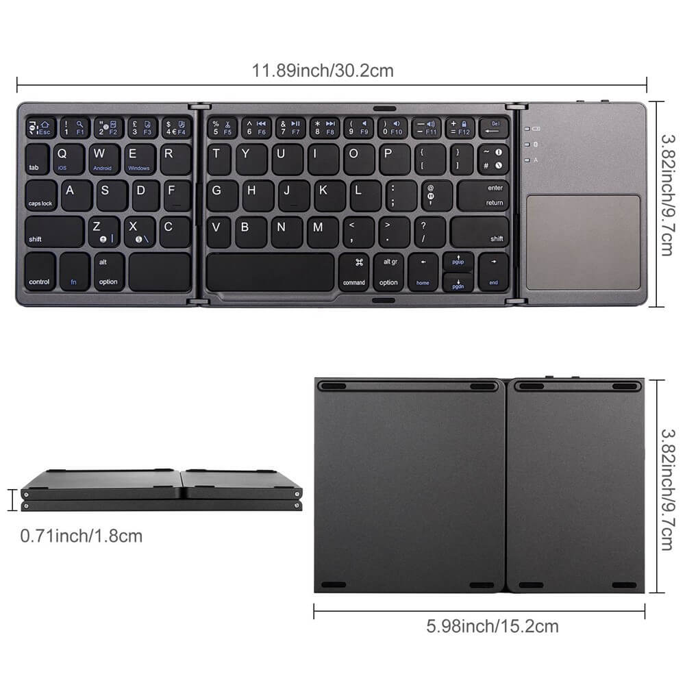 Сгъваема Клавиатура с Тъчпад, Wireless Pocked Keyboard, Сив (7)