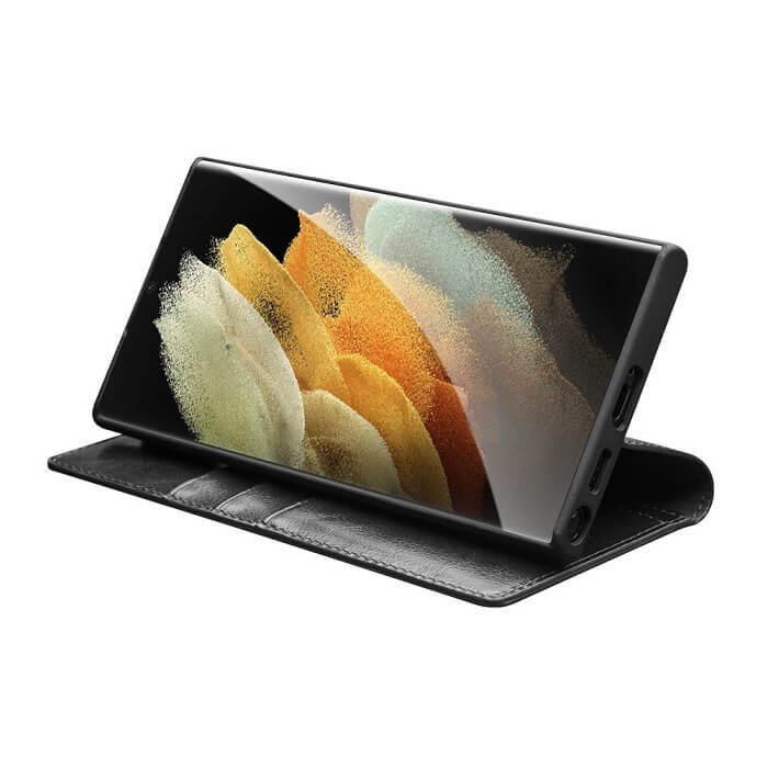 Кожен Калъф за Samsung S23 Ultra, Qialino Book Case, Черен (2)