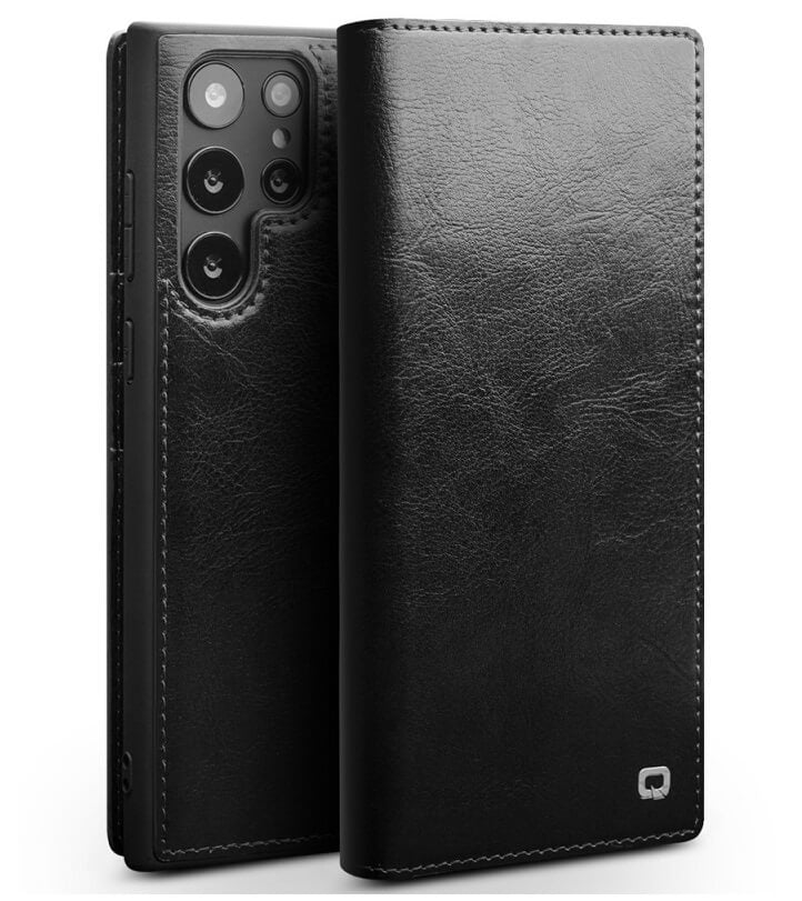 Кожен Калъф за Samsung S23 Ultra, Qialino Book Case, Черен