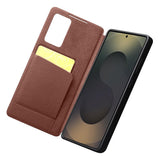 Активен Кожен Калъф за Samsung S25 Ultra, Qialino Smart View Book Case, Кафяв (5)
