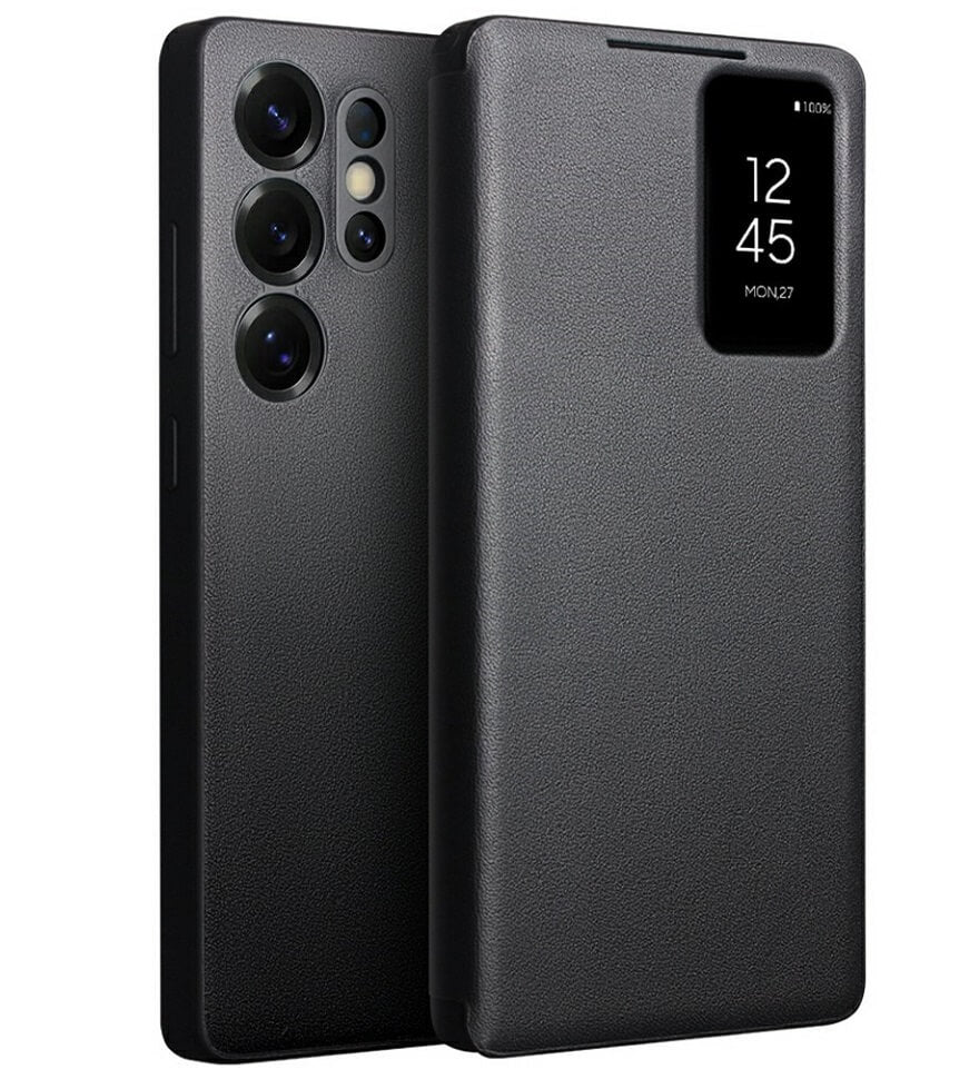 Активен Кожен Калъф за Samsung S25 Ultra, Qialino Smart View Book Case, Черен