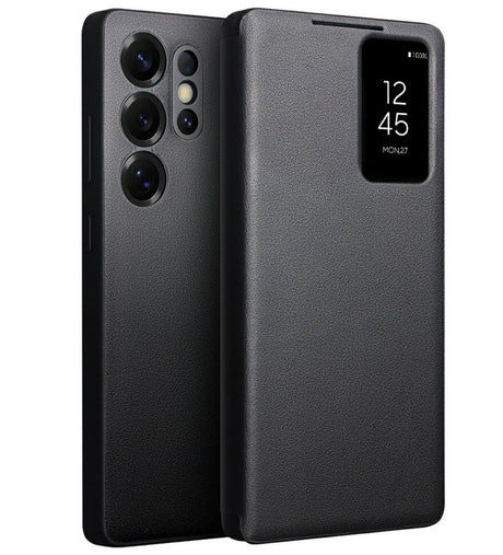 Активен Кожен Калъф за Samsung S25 Ultra, Qialino Smart View Book Case, Черен